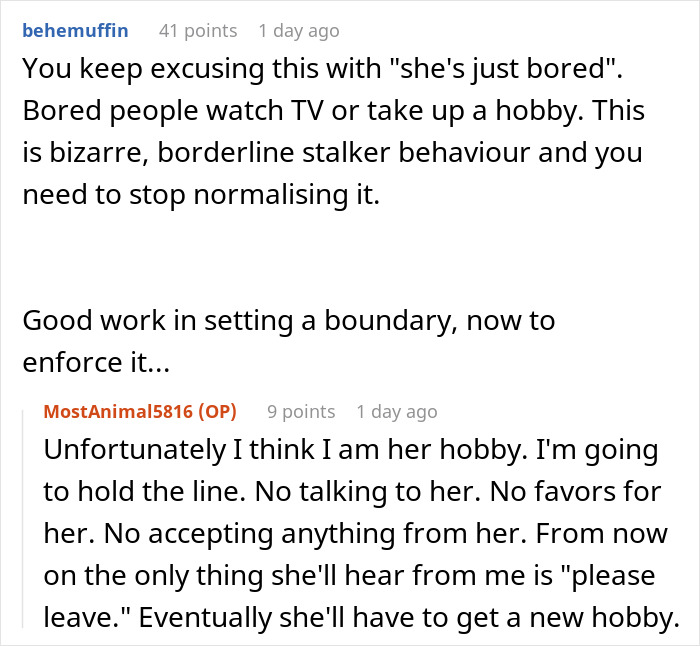 Screenshot of Reddit comments discussing a man stressed and paranoid about an unhinged neighbor harassing him.