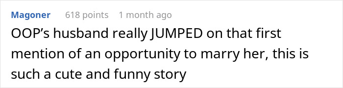 Screenshot of an online comment about a woman marrying her high school bestie for tax perks and falling hard after surprises.