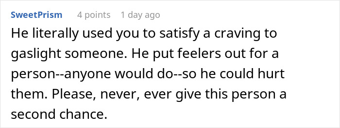 Screenshot of an online comment warning about a guy who fakes an emergency on a first date and gets caught.