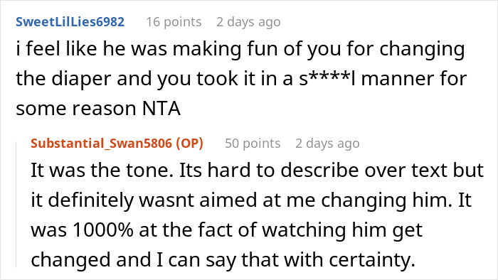 Reddit comments discussing a mom&rsquo;s reaction to a creepy comment about her autistic baby and the dad&rsquo;s protective stance.