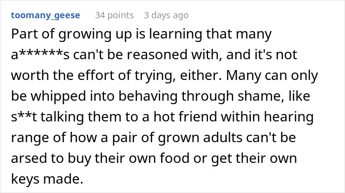 Screenshot of a comment discussing frustration with roommates and being treated like a personal doorman.