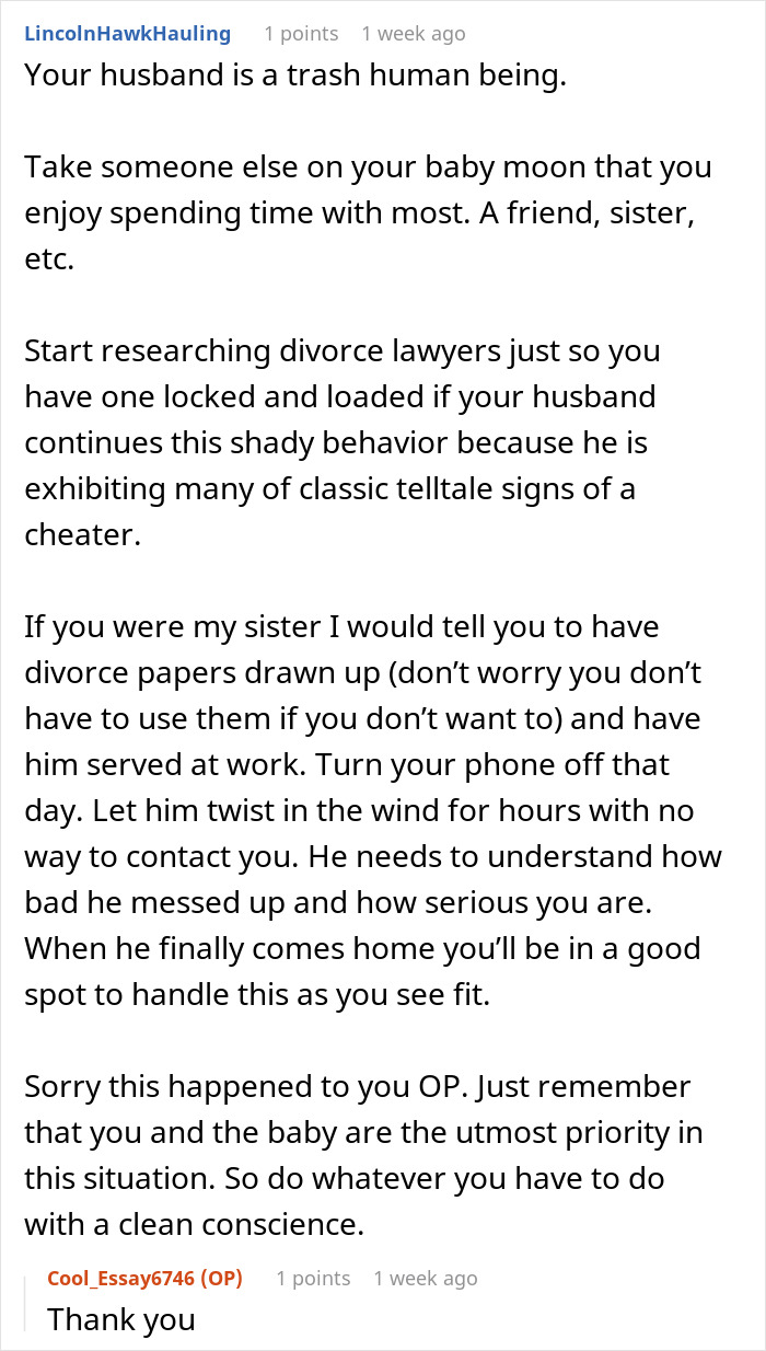Comment advising wife on divorce and coping with husband’s lies during video call with ex showing signs of cheating and shady behavior.