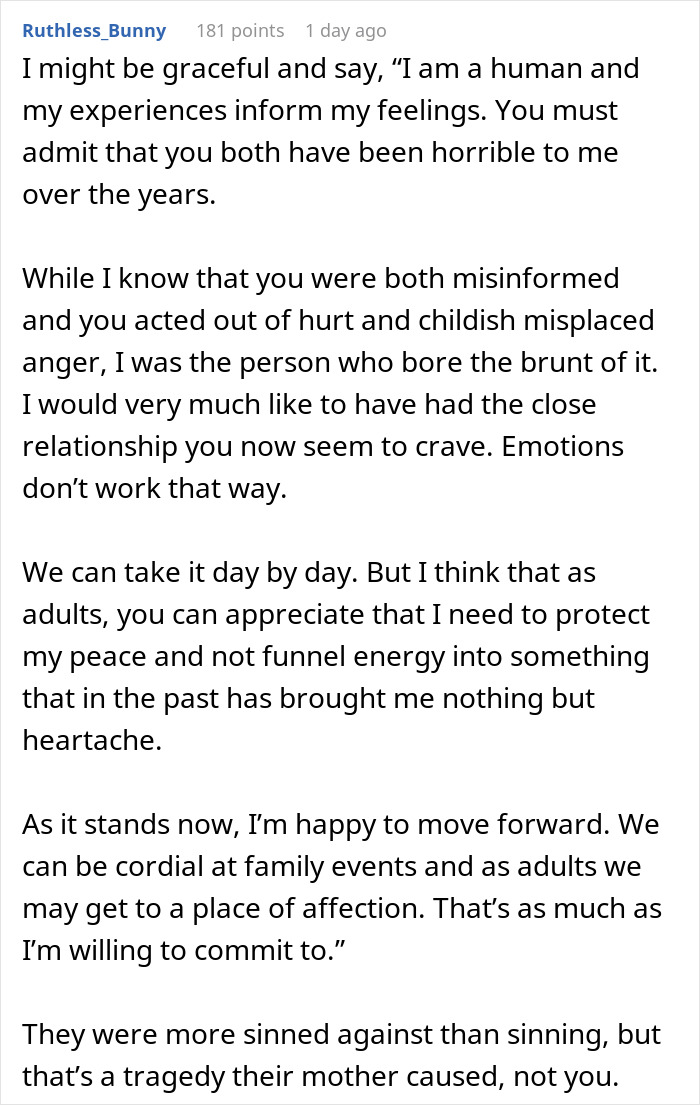 Text post sharing feelings about stepdaughters cheating, lies, and a broken relationship, seeking peace and cautious healing.