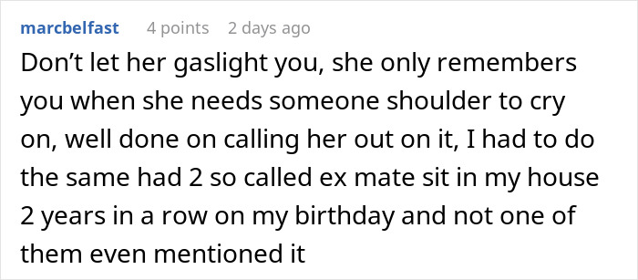 Comment expressing frustration about a best friend backup plan hurt and feeling ignored on birthdays.