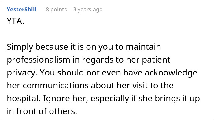 Screenshot of an online comment discussing nurse professionalism and patient privacy related to HIPAA concerns.