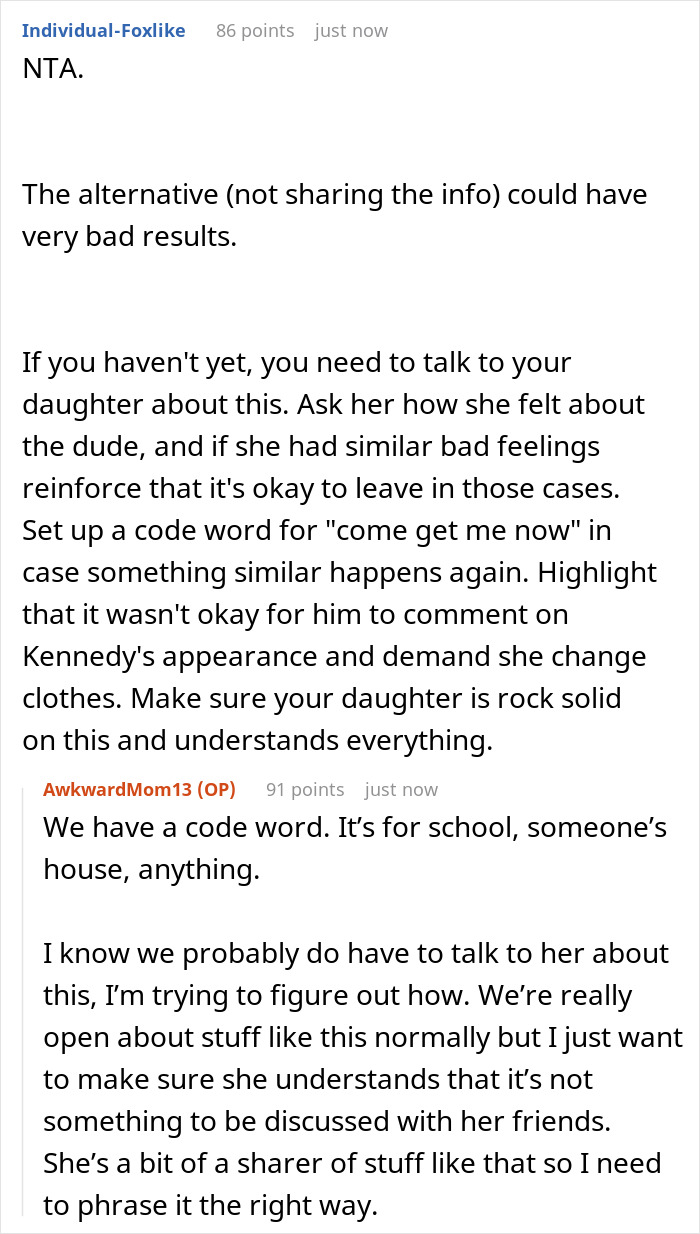 Online discussion about a mom pulling the plug on a sleepover after creepy dad’s flirting with daughter’s friend.