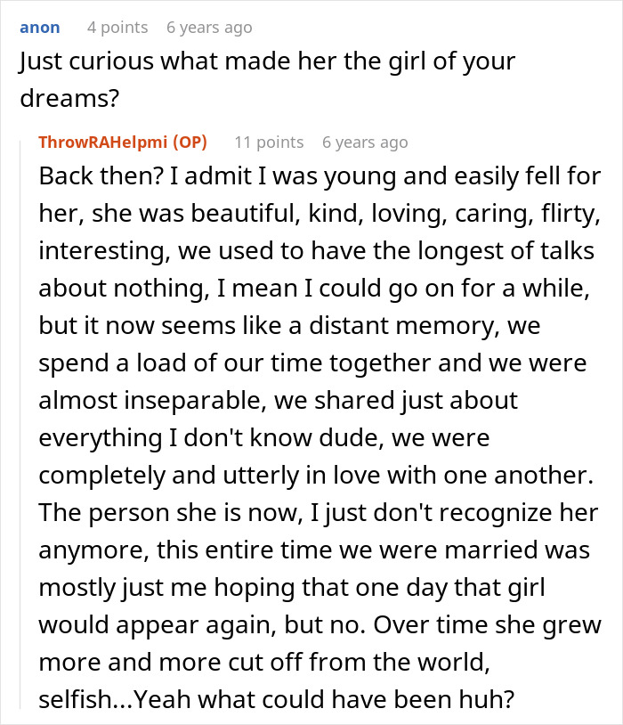 Screenshot of a Reddit conversation about a man giving his wife a second chance after she leaves and asks to return.