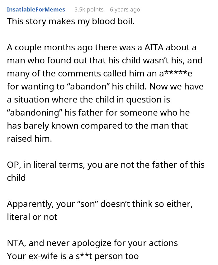 Alt text: Text discussing drama over last name as a man spends more time with biological dad and questions fatherhood.