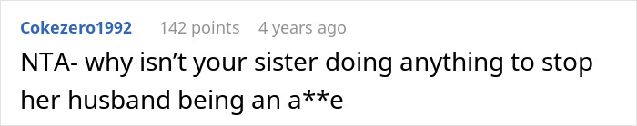 Screenshot of an online comment criticizing a sister for not stopping her husband’s bad behavior involving a groom pranking his BIL’s girlfriend.