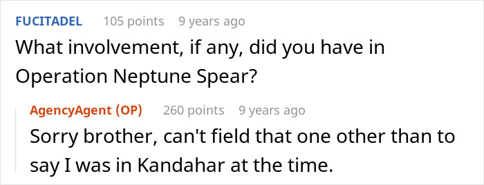 Screenshot of an online AMA featuring a former CIA case officer answering questions about Operation Neptune Spear.