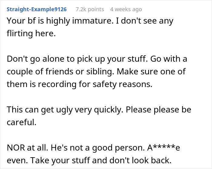 Comment advising caution for woman questioning if conversations with boss were inappropriate after boyfriend reacts strongly.