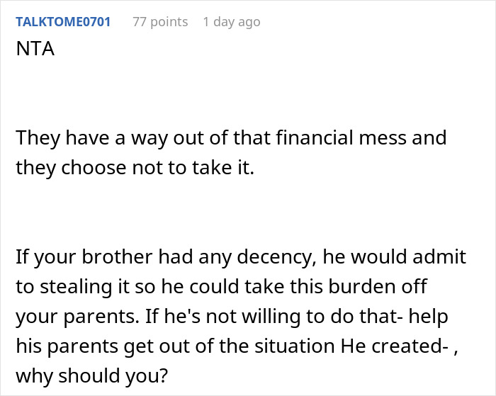 Screenshot of a forum post discussing parents' favoritism causing a favored child to turn criminal and neglected child refusing to help.