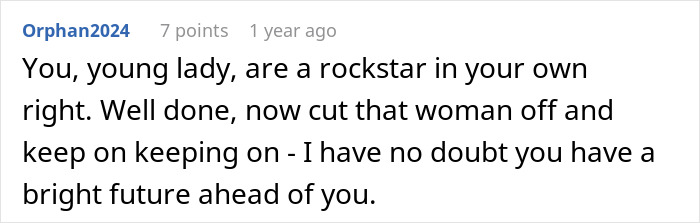 Comment on a social platform praising a teen for escaping a horrible family and encouraging her to keep moving forward.