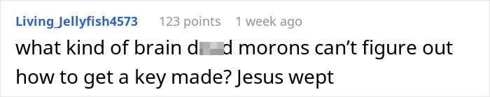 Comment expressing frustration about roommates relying on her to handle door duties, questioning their ability to get a key made.