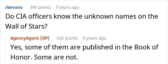 Reddit user answers questions about CIA officers and the Wall of Stars in a former CIA case officer AMA discussion.