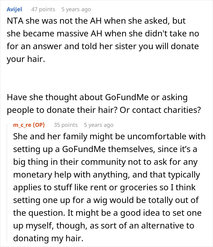 Text conversation about a lady expecting her friend to cut long hair for her sister&rsquo;s wig and getting mad when refused.