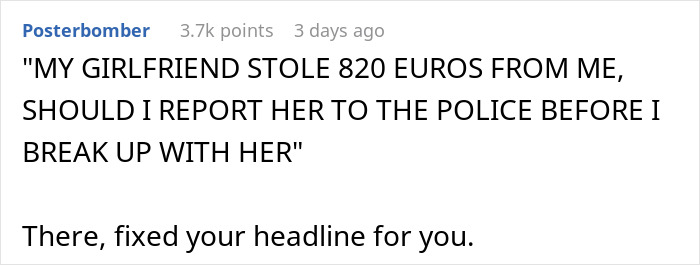 Text post expressing concern about a girlfriend stealing money, highlighting girlfriend phone bag relationship issues.