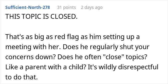 Comment on a closed topic about a married man texting a woman he loved 15 years ago and dismissing concerns.