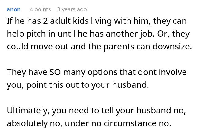 Comment text discussing a woman fed up with in-laws showing up unannounced and panicking about them moving in.
