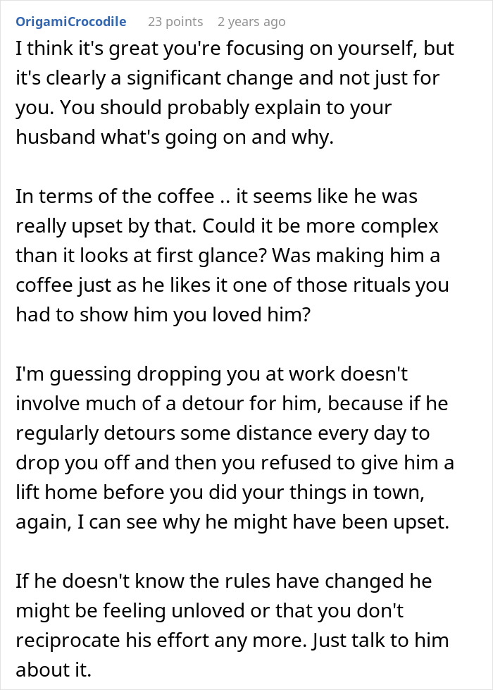 Screenshot of an online comment discussing a man taking advantage of his wife&rsquo;s submissive nature and relationship dynamics.