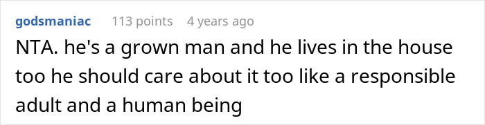 Comment discussing a man complaining about paying the price and eating fast food while his wife works longer shifts.
