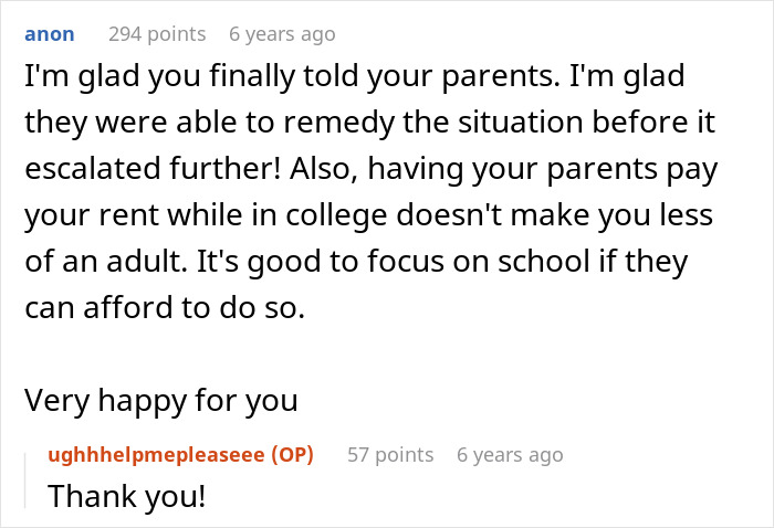 Screenshot of a Reddit comment thread discussing a woman stunned as roommate&rsquo;s parents use spare key and act like babysitters.