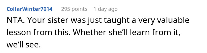 Screenshot of an online comment discussing a woman who asks for favors from family but doesn&rsquo;t reciprocate when asked for help.