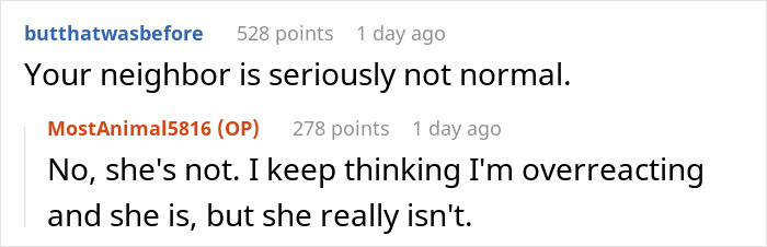 Screenshot of a social media comment thread showing a man stressed and paranoid due to an unhinged neighbor.