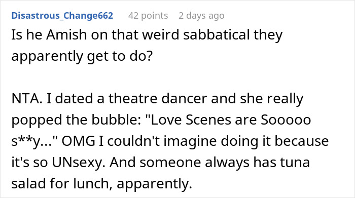 Reddit comment discussing discomfort with actress girlfriend changing clothes in front of other men and quick change of boyfriends.