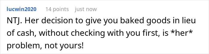 Comment on a forum about neighbor dog walking pay deserts, discussing payment issues and alternatives to cash.