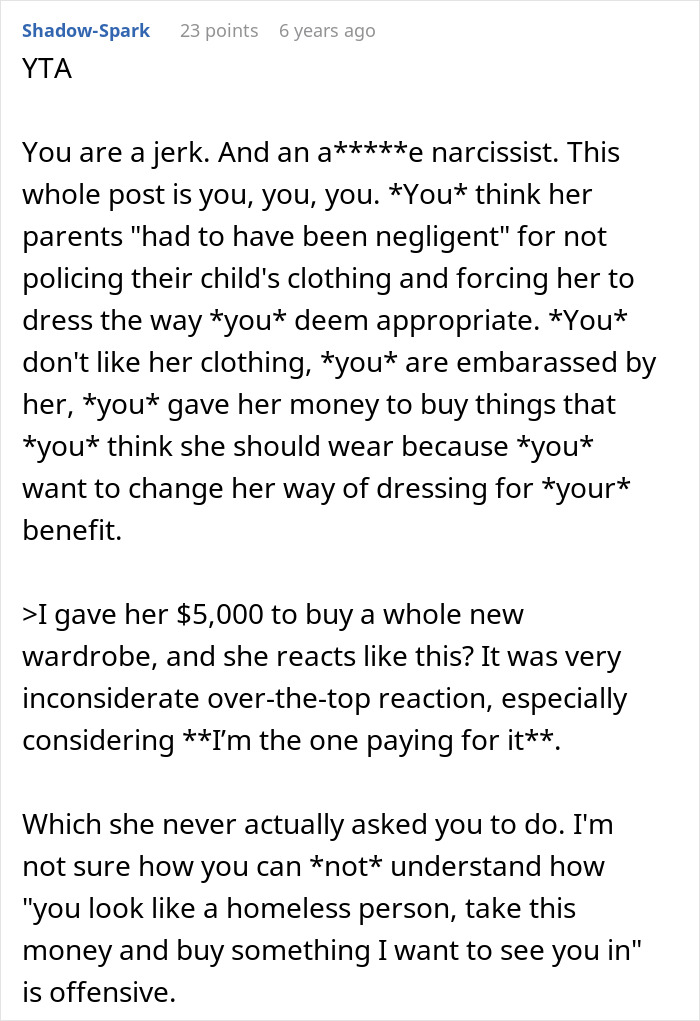 Man feels embarrassed by girlfriend&rsquo;s style, criticizing her clothing and linking it to childhood trauma.