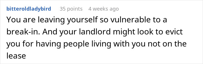 Screenshot of a forum comment discussing a woman fed up with being her roommates&rsquo; personal doorman ignoring their calls.