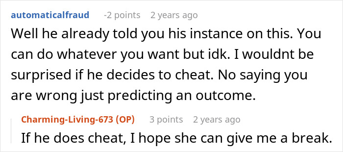 Screenshot of an online discussion about a man taking advantage of his wife&rsquo;s submissive nature and relationship trust issues.