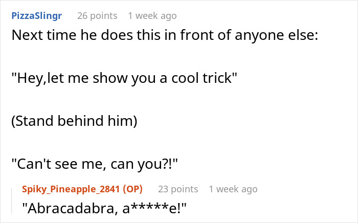 Screenshot of a Reddit conversation where a man plans to mess with his boss after comments on his low weight.