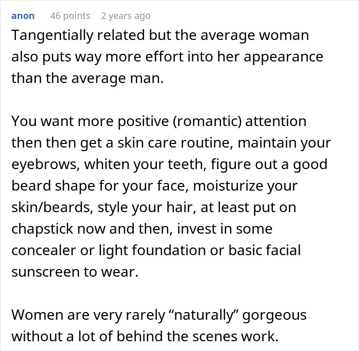 Screenshot of an online post discussing appearance effort in incel forums, highlighting harsh community views on women.