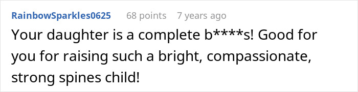 Comment praising a sassy teen for standing up to grandma, highlighting the teen's bright and strong-spined character.