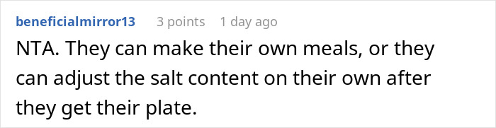Family Demands Woman Make Separate Meals For Them: "Don't Want To Eat What My Doctor Told Me"