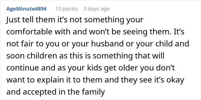 Screenshot of a comment discussing family dynamics involving a son&rsquo;s mistress while the wife remains unaware.