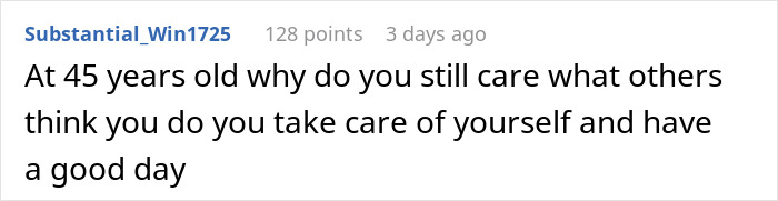 Screenshot of a Reddit comment discussing personal care and ignoring others&rsquo; opinions about lending a snow blower.