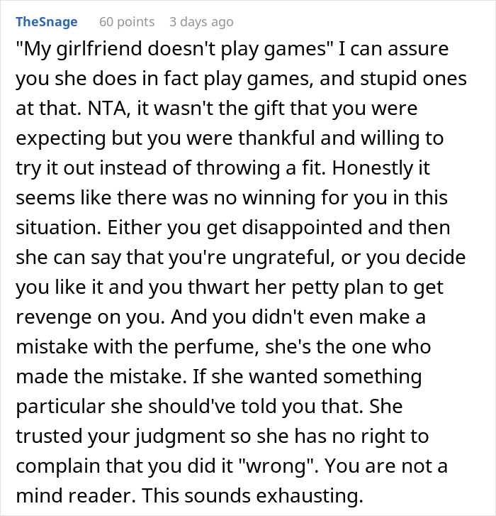 Woman upset as boyfriend likes her gift despite her expecting him to dump her over it, showing relationship tension.