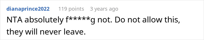 Screenshot of a forum comment expressing frustration about in-laws constantly showing up unannounced and concerns about them moving in.