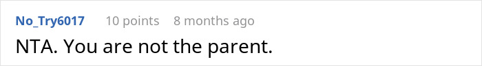 Screenshot of online comment stating You are not the parent, related to teen sick of being third parent to 7 kids at mom&rsquo;s house.