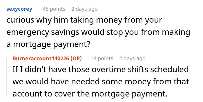 Reddit user discusses jobless spouse draining emergency fund for World Cup while wife worries about mortgage payment coverage.