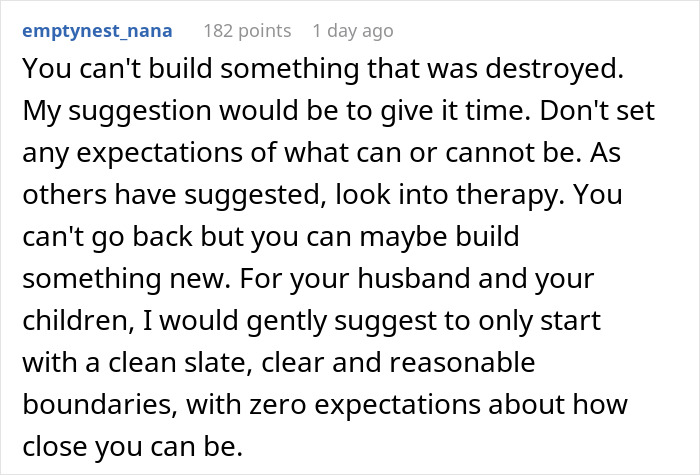 Alt text: Advice on healing broken relationships with stepdaughters after cheating and lies, emphasizing therapy and setting clear boundaries.