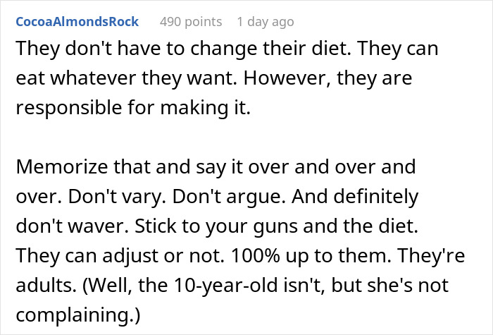 Family Demands Woman Make Separate Meals For Them: "Don't Want To Eat What My Doctor Told Me"