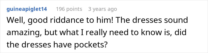 Screenshot of an online comment reacting to a man wanting his girlfriend to stop dressing like Ms. Frizzle.