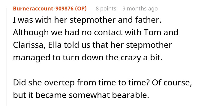 Screenshot of a Reddit comment discussing a stepmom and family tensions involving memories of a late mom.