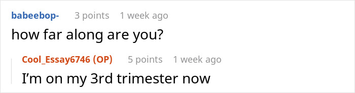 Screenshot of an online conversation about pregnancy during a video call revealing husband lied to wife before divorce.