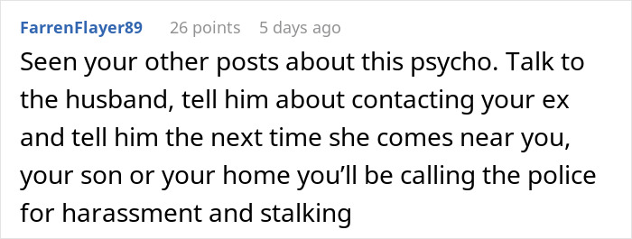 Comment warning about harassment and stalking from an unhinged neighbor causing man stress and paranoia about going home.