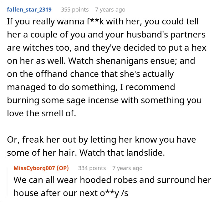 Screenshot of a Reddit conversation discussing tactics in a MIL tries to catfish woman to prove cheating scenario.